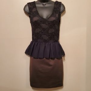 Olive Green and Black Lace Sleeveless Peplum Dress